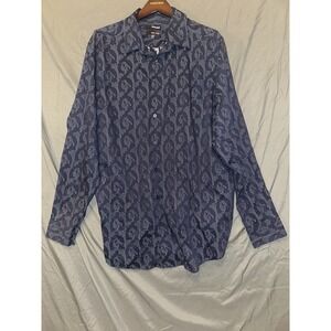 Murano Mens Dress Shirt XLT Blue Paisley‎ Stretch Button Up Down